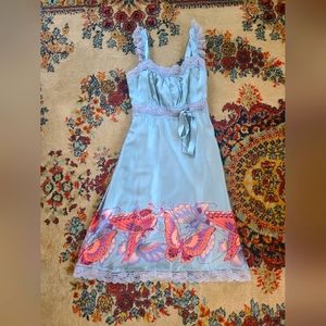 Betsey Johnson Light Blue Silk Butterfly Dress